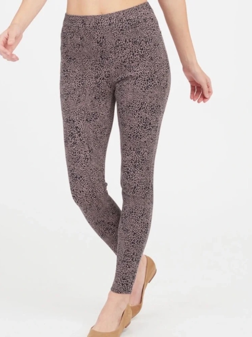 NWT SPANX Jean-ish Leggings Size Large Taupe & Black Desert Dot Ankle Length